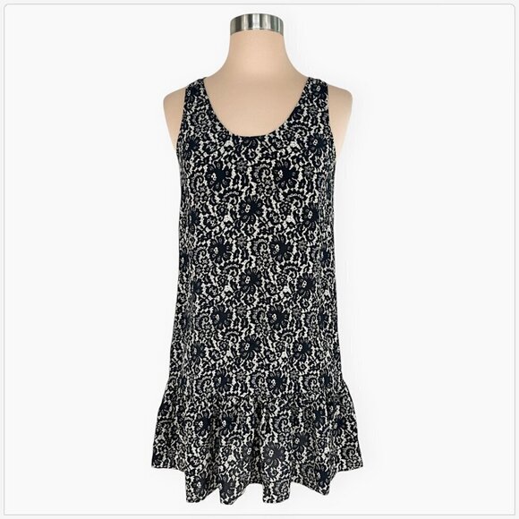 Joie Black Ivory Silk Lace Pattern Print Floral Ruffle Hem Tank Dress NEW XS - Picture 1 of 3
